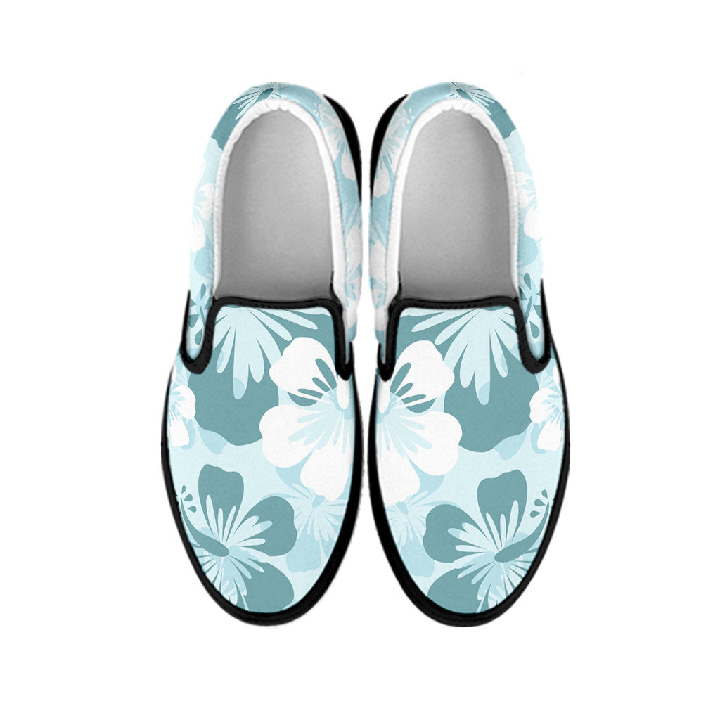 Teal Aloha Flowers Slip On Shoes