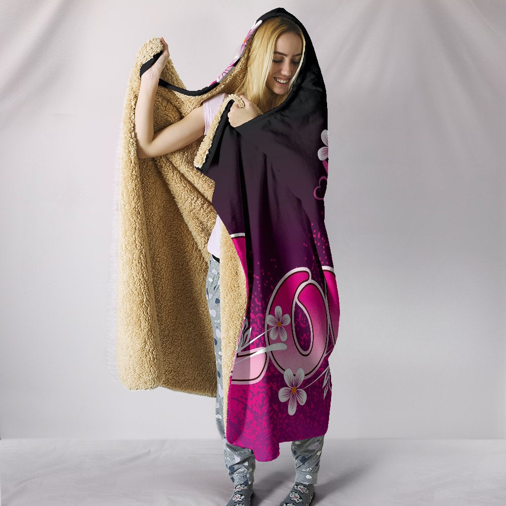 Pink Floral Love Hooded Blanket