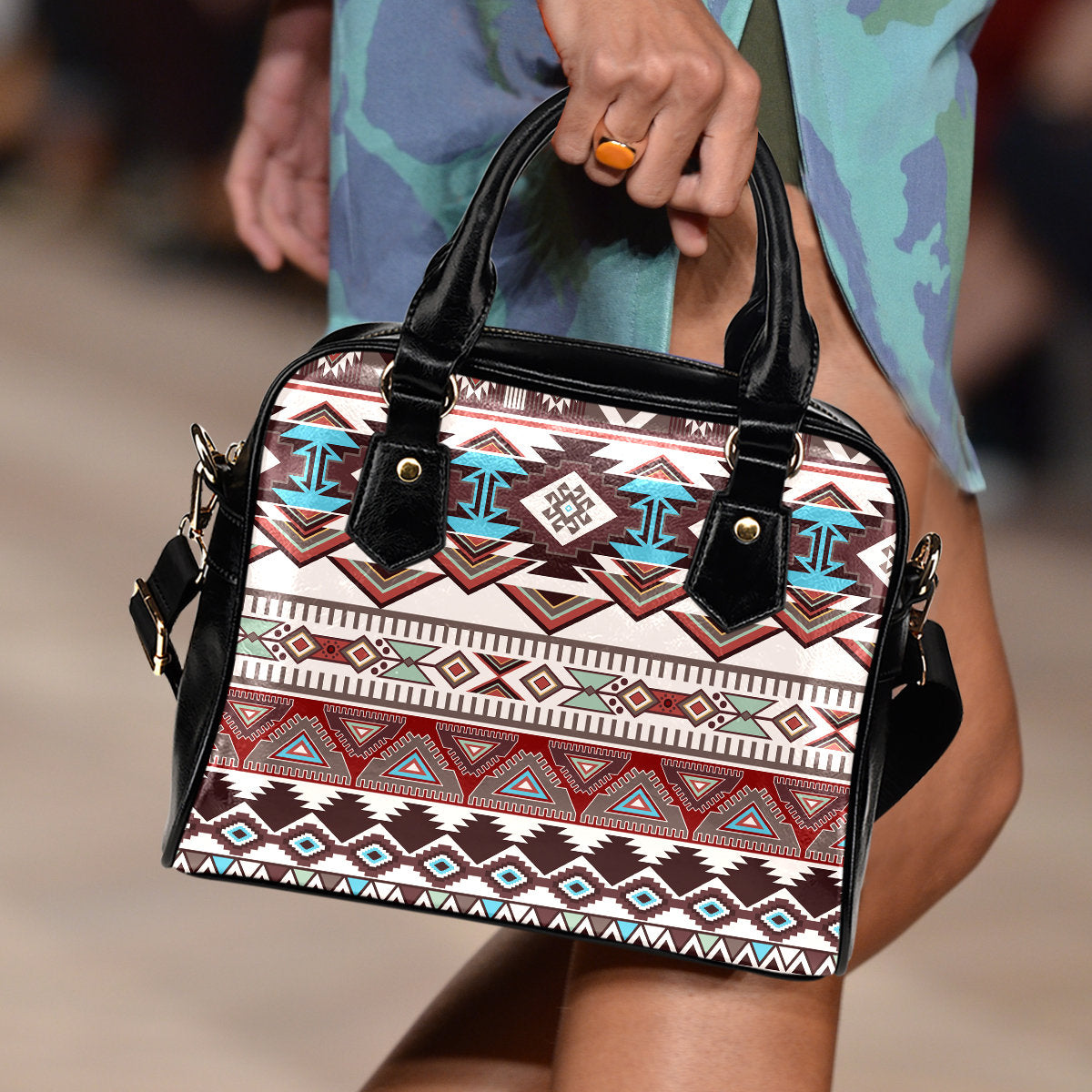 Brown Boho Chic Bohemian Aztec Shoulder Handbag