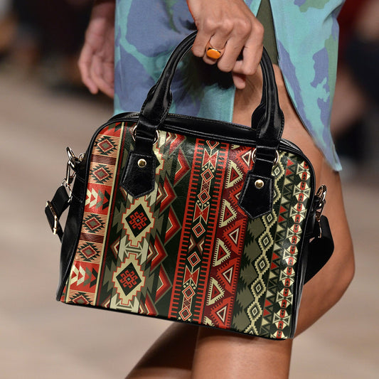 Red & Brown Boho Chic Bohemian Aztec Shoulder Handbag