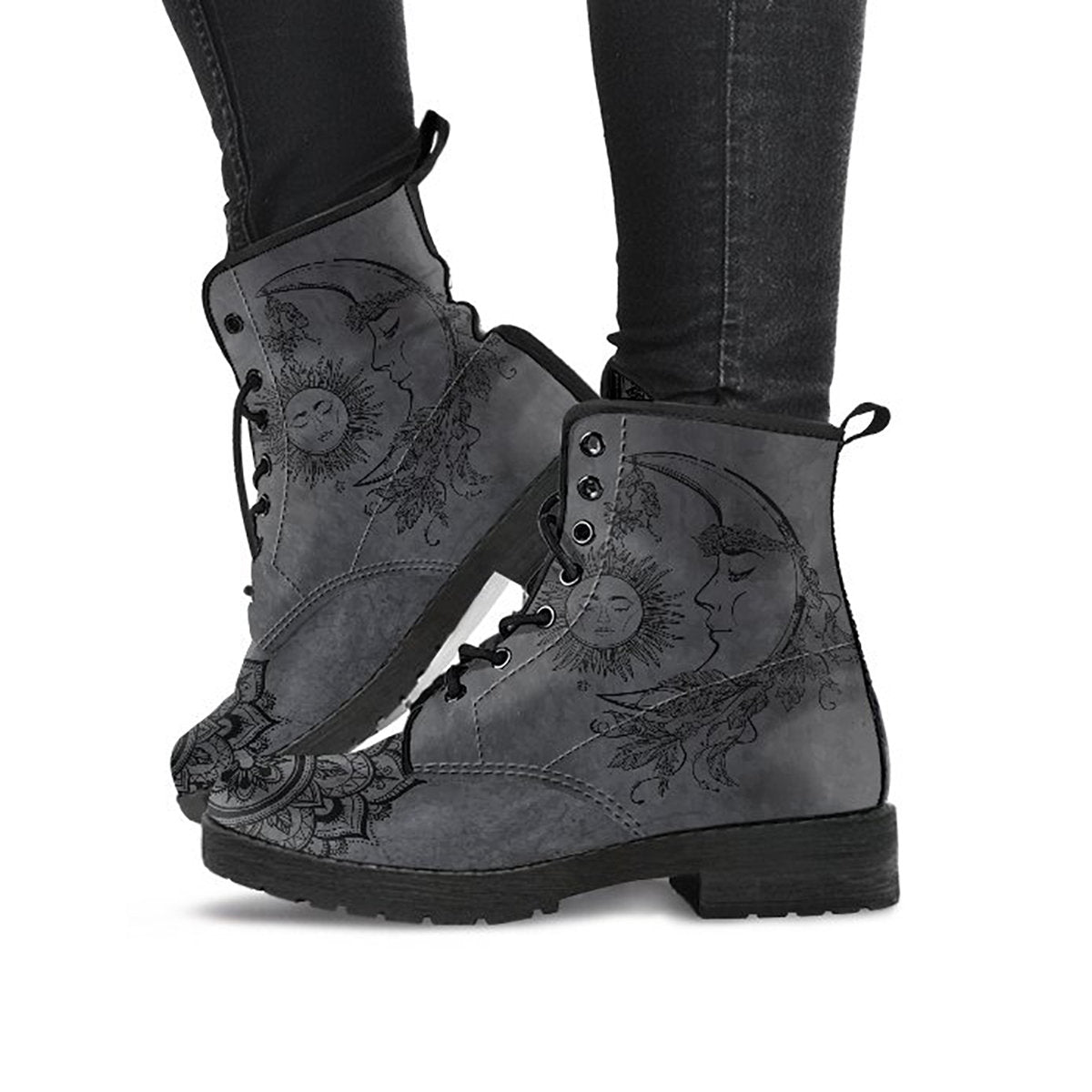 Dark Gray Sun & Moon Mandala Womens Boots