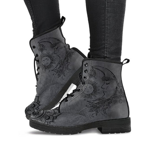 Dark Gray Sun & Moon Mandala Womens Boots