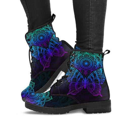 Blue Mandala Butterfly Womens Boots