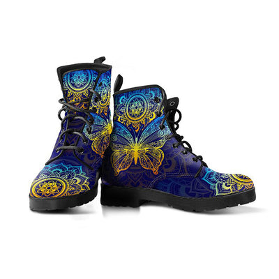 Colorful Blue Butterfly Mandala Womens Boots
