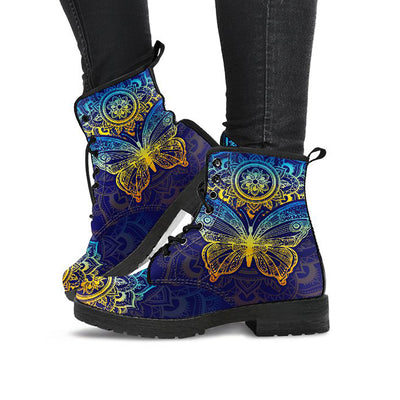 Colorful Blue Butterfly Mandala Womens Boots