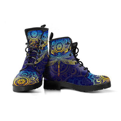 Colorful Blue Mandala Dragonfly Womens Boots