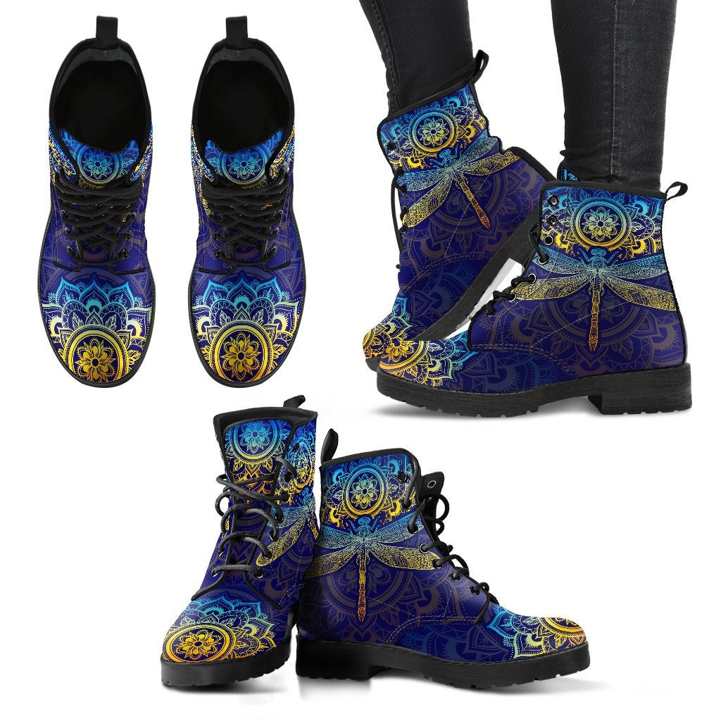 Colorful Blue Mandala Dragonfly Womens Boots