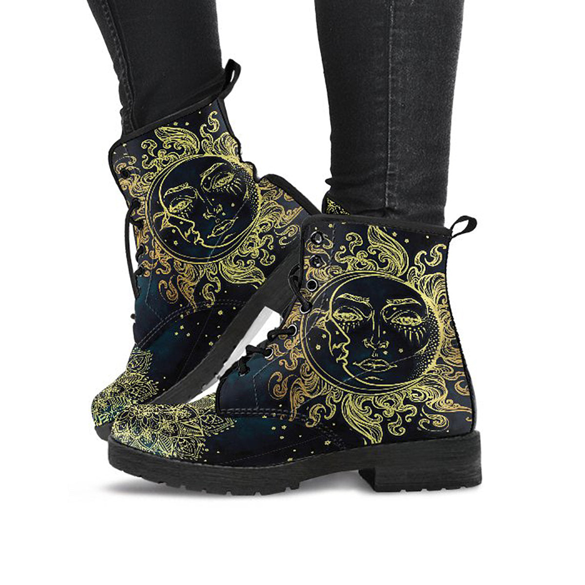 Golden Sun & Moon Mandala Womens Boots