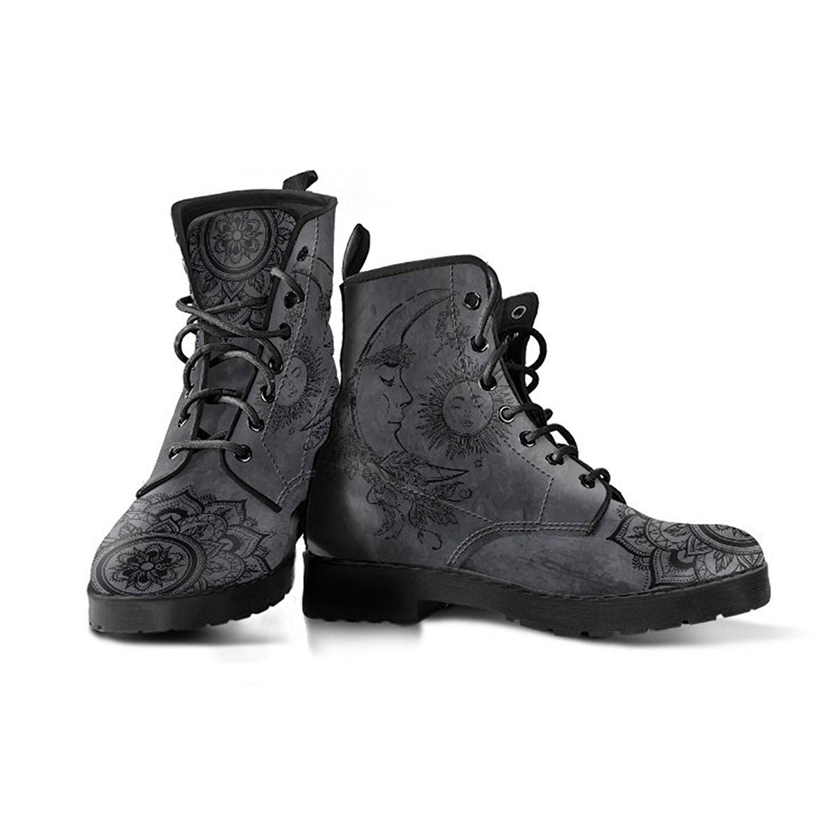 Dark Gray Sun & Moon Mandala Womens Boots