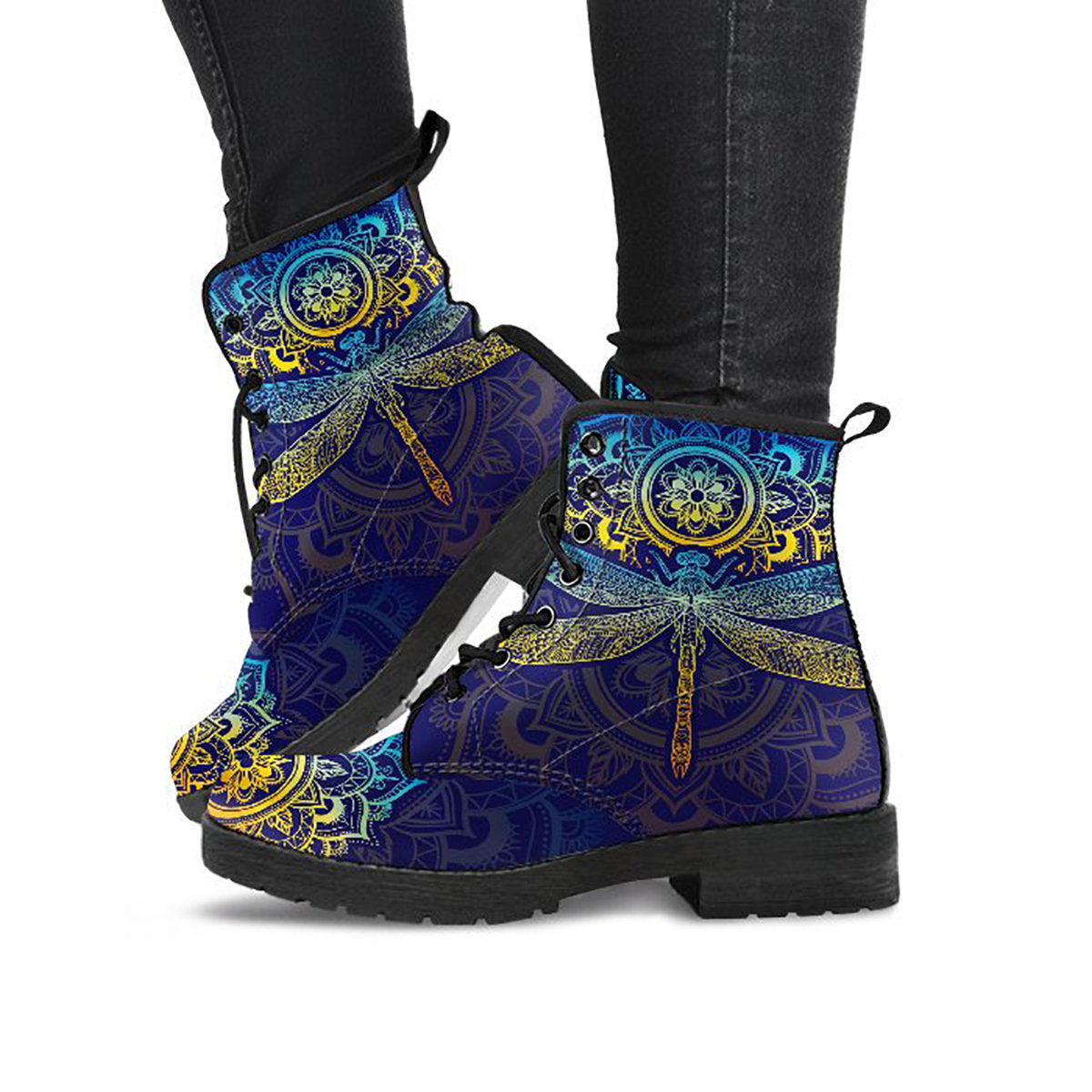 Colorful Blue Mandala Dragonfly Womens Boots