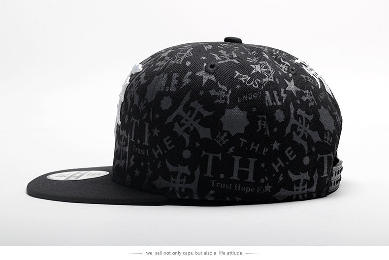 Mens Letter Print Snapback Hat Cap