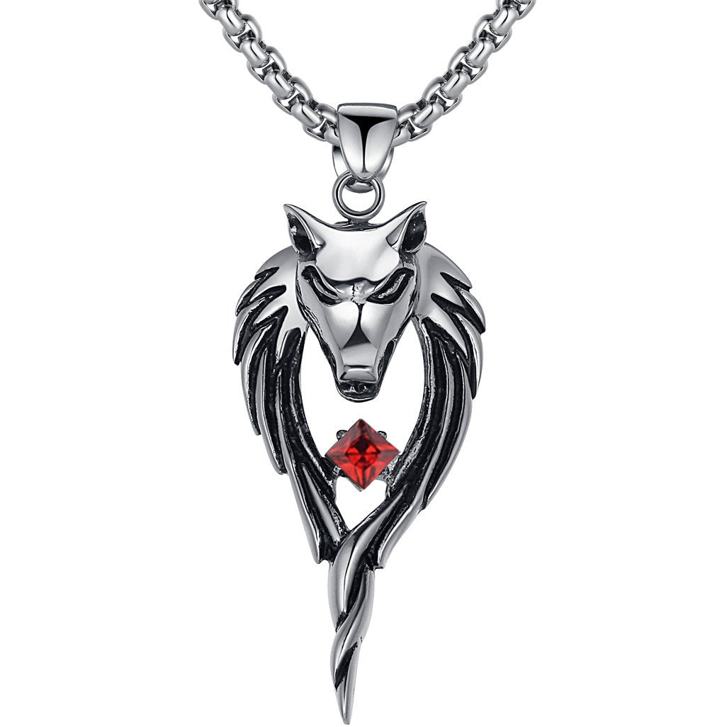 Mens Stainless Steel Tribal Wolf Pendant Necklace