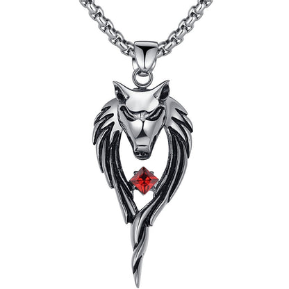 Mens Stainless Steel Tribal Wolf Pendant Necklace