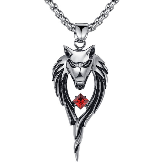 Mens Stainless Steel Tribal Wolf Pendant Necklace