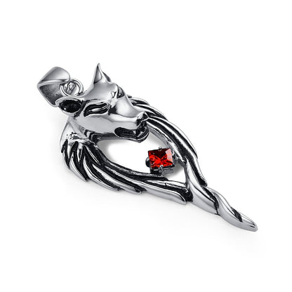 Mens Stainless Steel Tribal Wolf Pendant Necklace