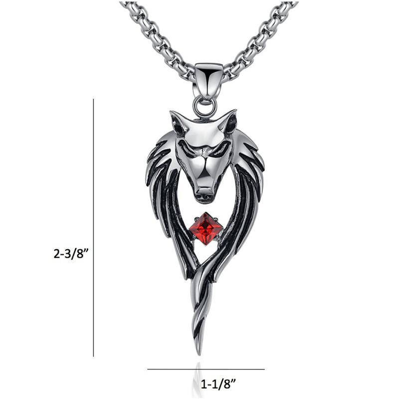 Mens Stainless Steel Tribal Wolf Pendant Necklace