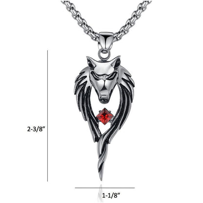 Mens Stainless Steel Tribal Wolf Pendant Necklace