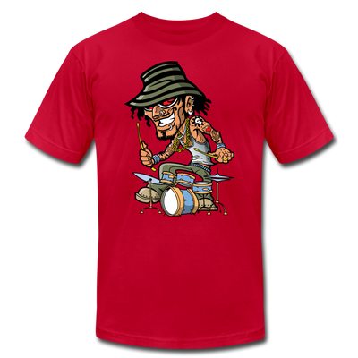 Drummer Cartoon T-Shirt - red