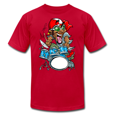 Drummer Cartoon T-Shirt - red
