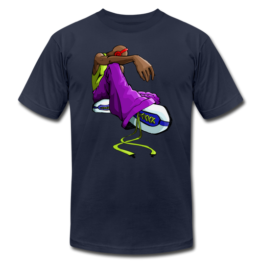 Sitting Hip Hop Cartoon T-Shirt - navy
