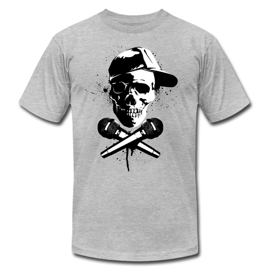 Hip Hop Skull & Cross Microphones T-Shirt - heather gray