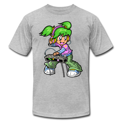 DJ Girl Cartoon T-Shirt - heather gray