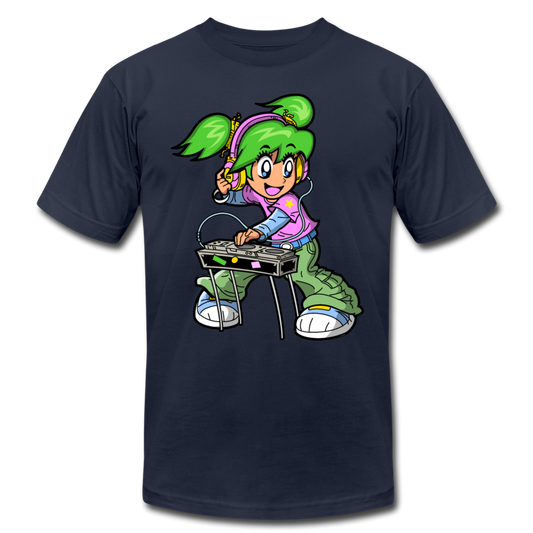DJ Girl Cartoon T-Shirt - navy