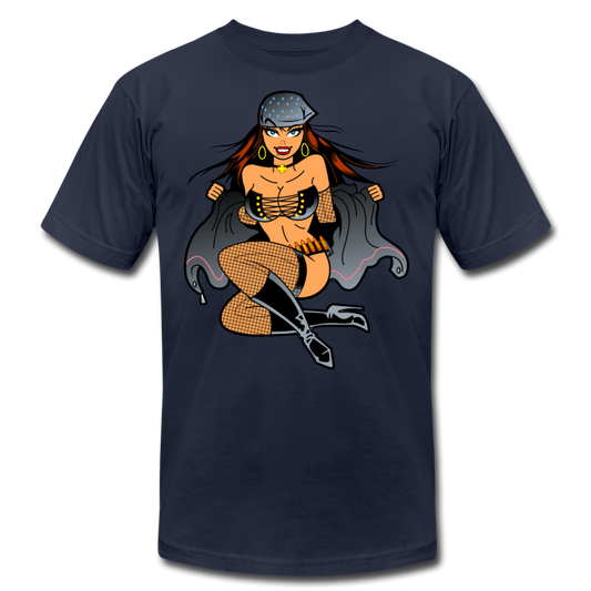 Hot Girl Cartoon T-Shirt - navy