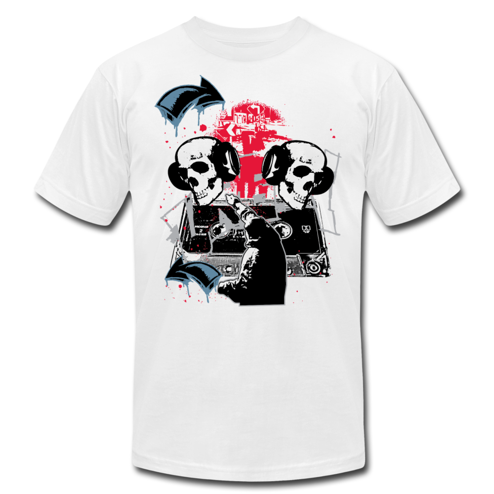 Abstract Skulls with Headphones T-Shirt - white