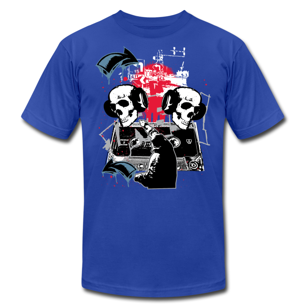 Abstract Skulls with Headphones T-Shirt - royal blue