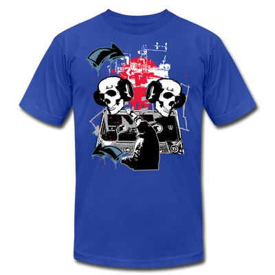 Abstract Skulls with Headphones T-Shirt - royal blue