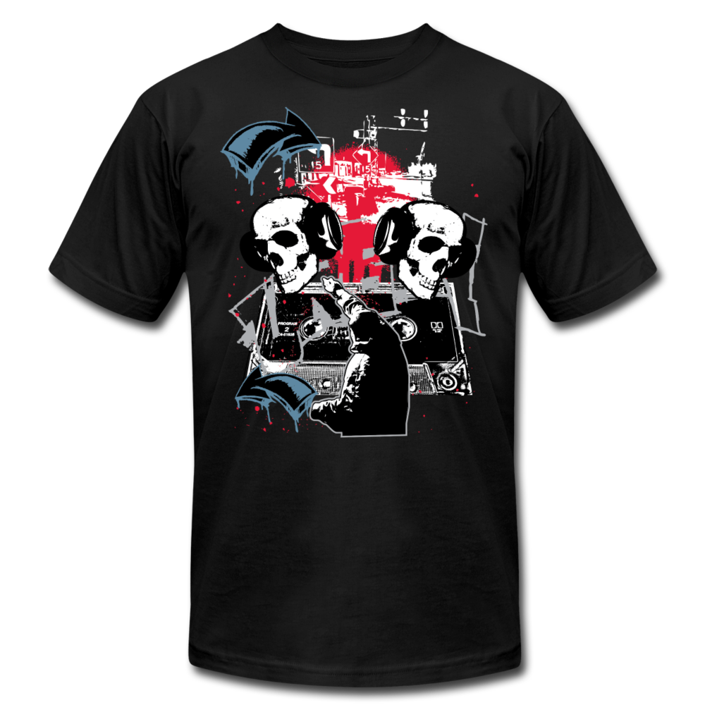 Abstract Skulls with Headphones T-Shirt - black