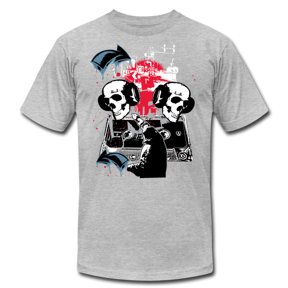 Abstract Skulls with Headphones T-Shirt - heather gray