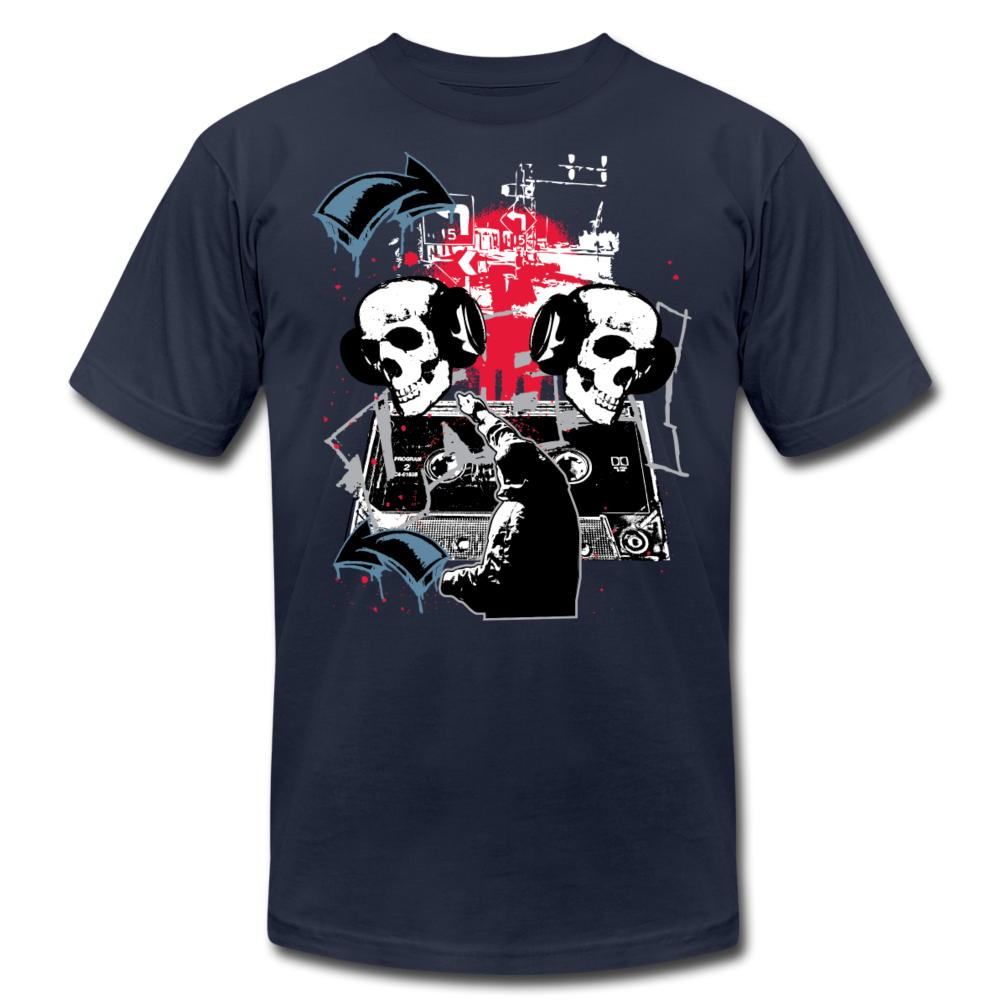 Abstract Skulls with Headphones T-Shirt - navy
