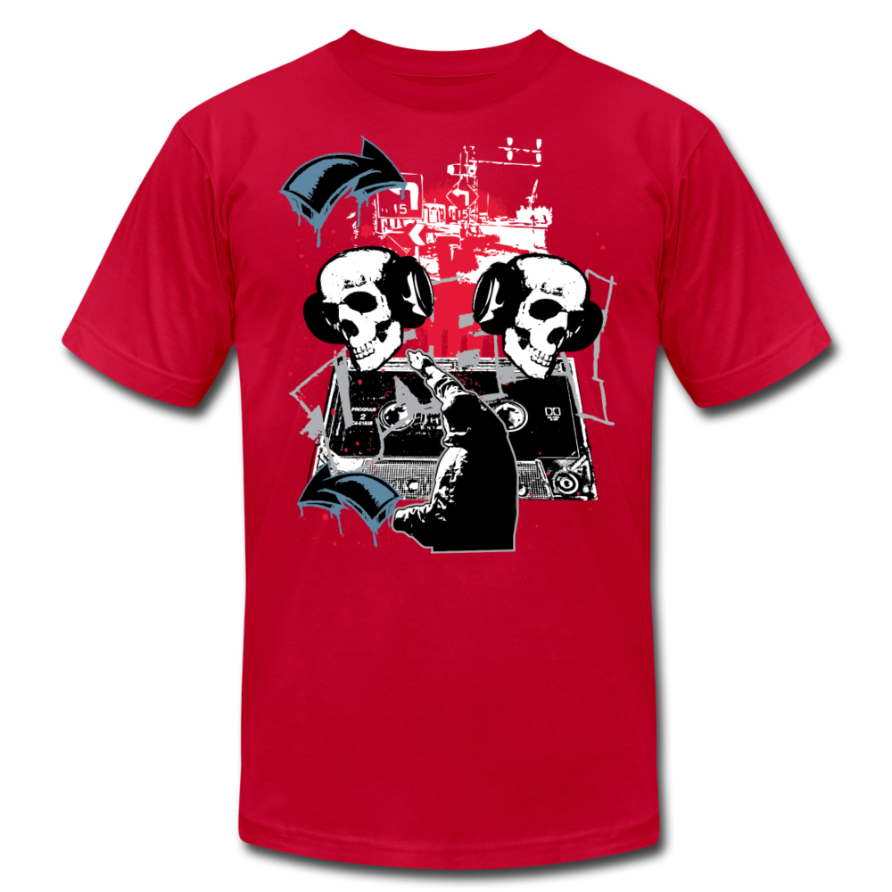 Abstract Skulls with Headphones T-Shirt - red
