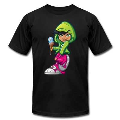 Ice Cream Cone Cartoon Girl T-Shirt - black
