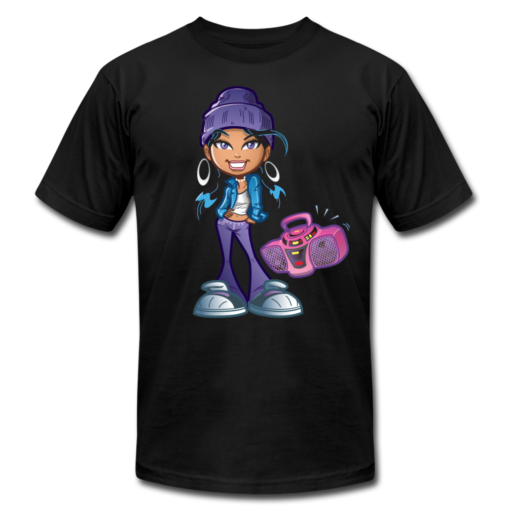 Boombox Cartoon Girl T-Shirt - black