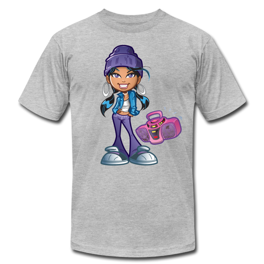 Boombox Cartoon Girl T-Shirt - heather gray