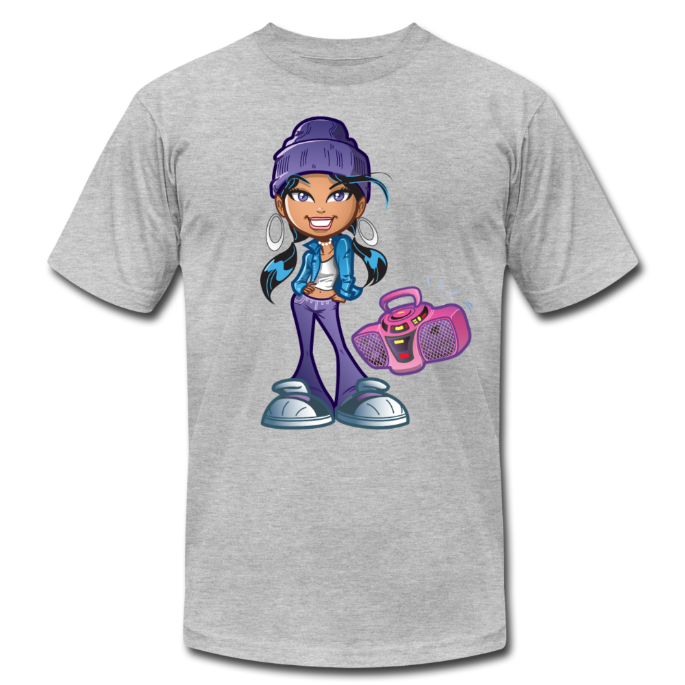 Boombox Cartoon Girl T-Shirt - heather gray