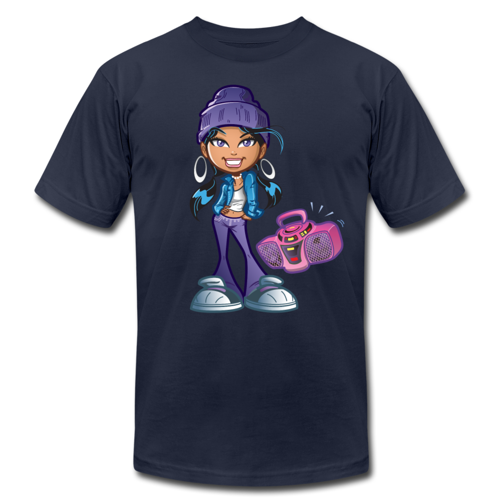 Boombox Cartoon Girl T-Shirt - navy