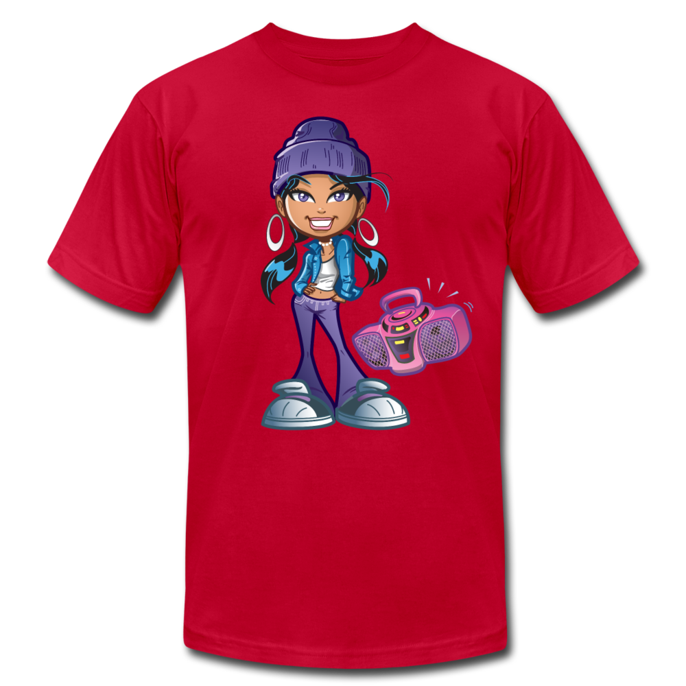 Boombox Cartoon Girl T-Shirt - red