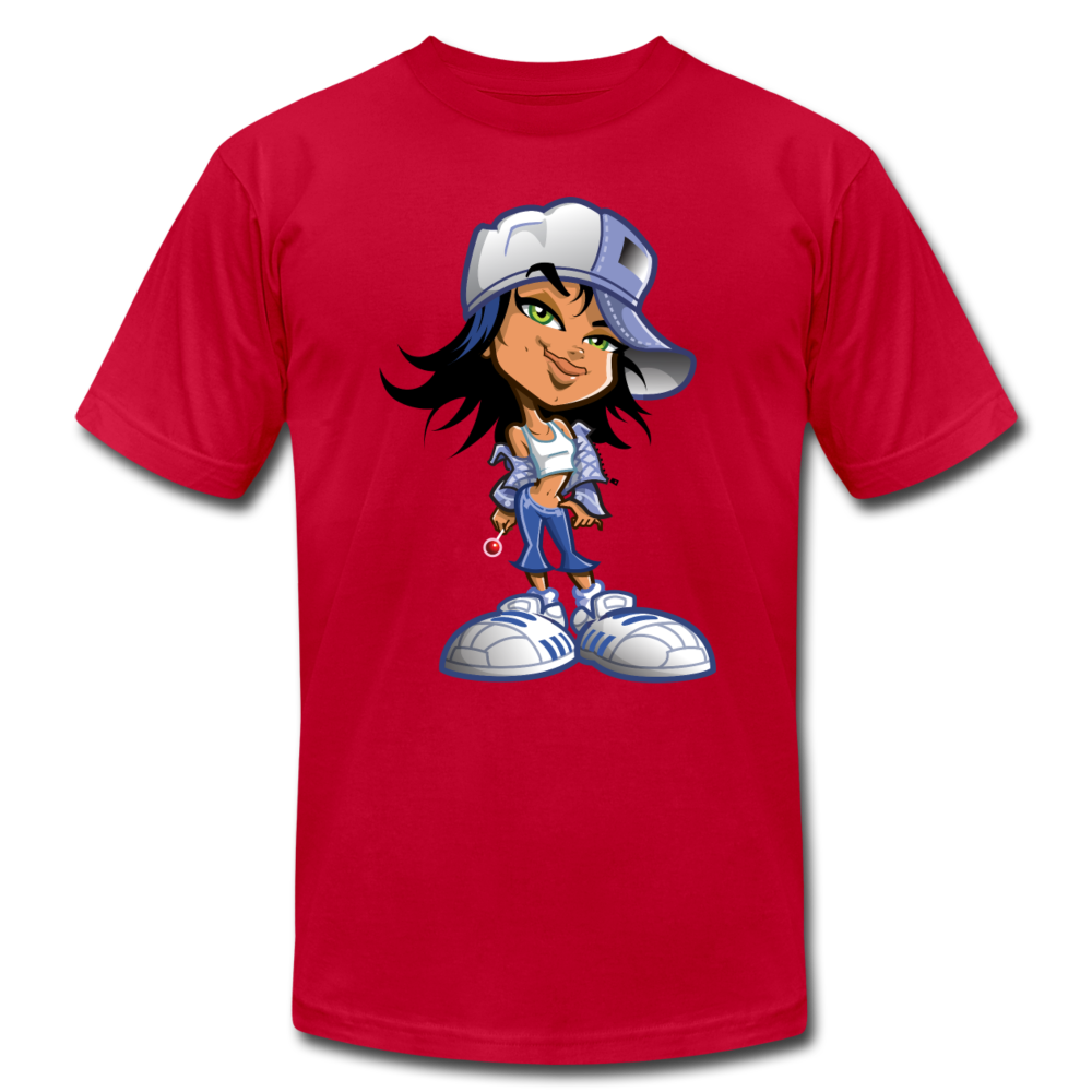 Hipster Cartoon Girl T-Shirt - red