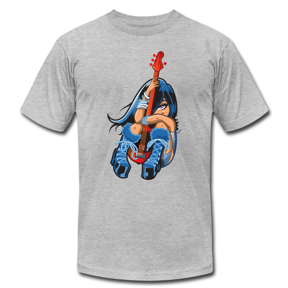 Guitar Girl Cartoon T-Shirt - heather gray