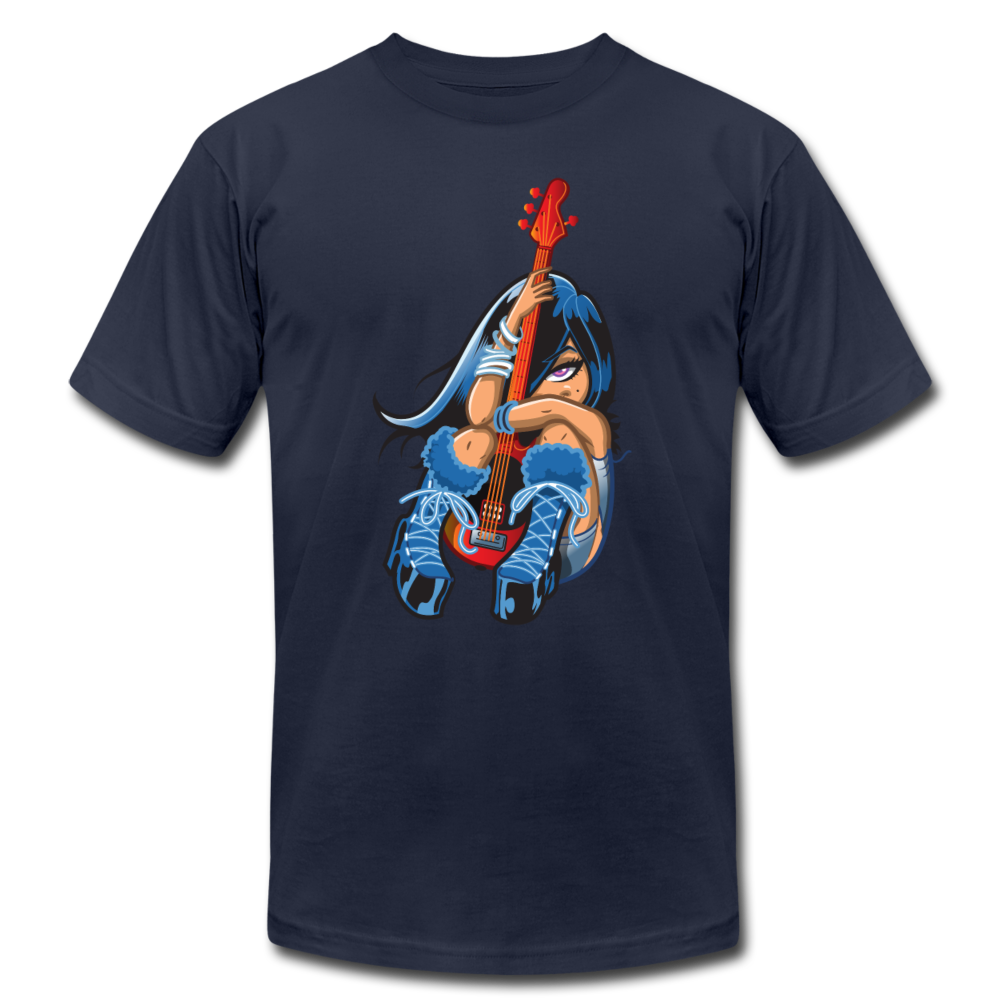 Guitar Girl Cartoon T-Shirt - navy