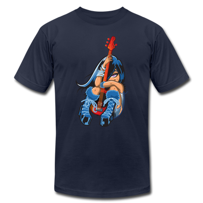 Guitar Girl Cartoon T-Shirt - navy