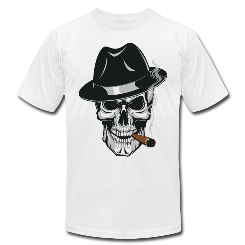 Skull Smoking Fedora T-Shirt - white
