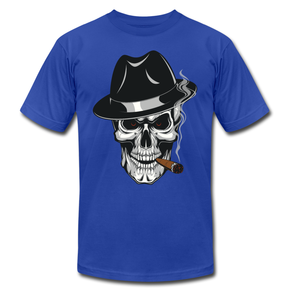Skull Smoking Fedora T-Shirt - royal blue