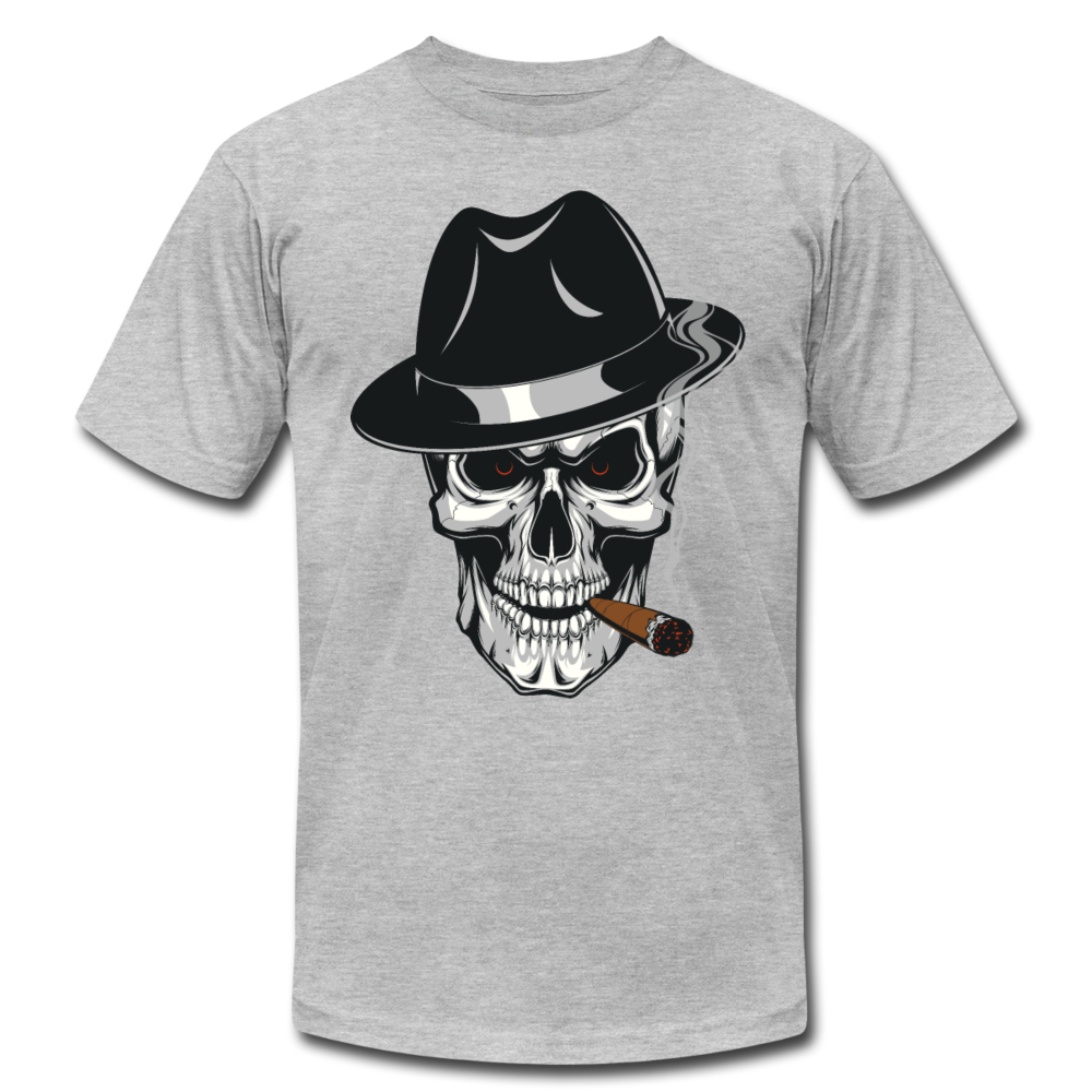 Skull Smoking Fedora T-Shirt - heather gray