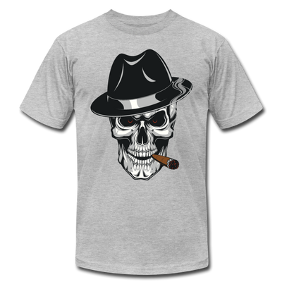 Skull Smoking Fedora T-Shirt - heather gray