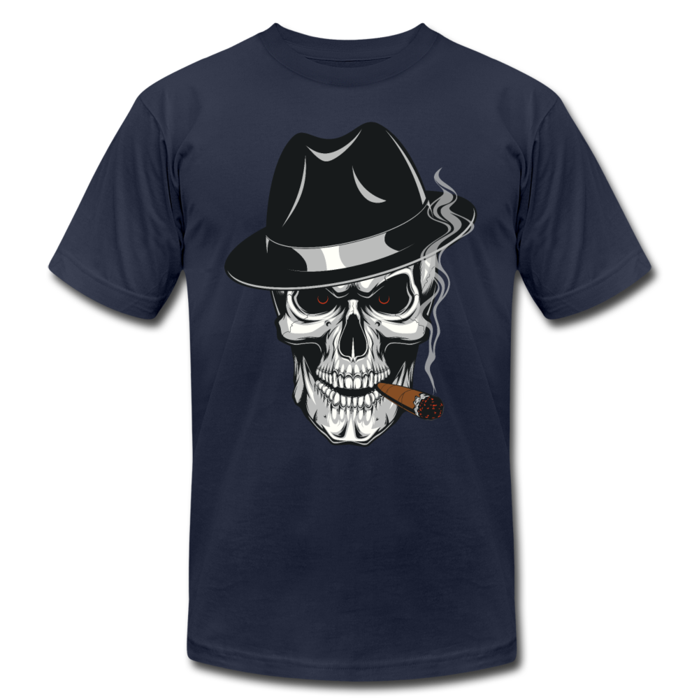 Skull Smoking Fedora T-Shirt - navy
